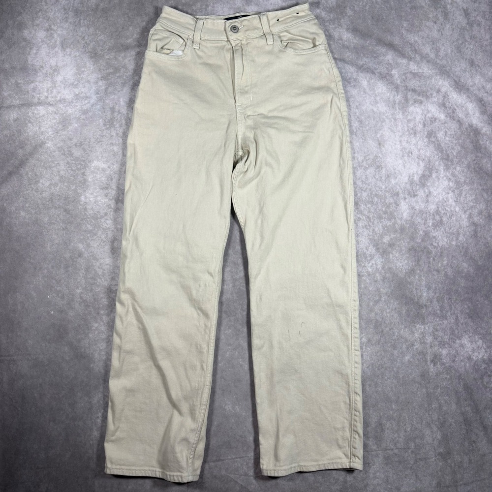 Hollister Ultra High-Rise Dad Jeans Tan Beige 4S W27 Retro Stretch Straight